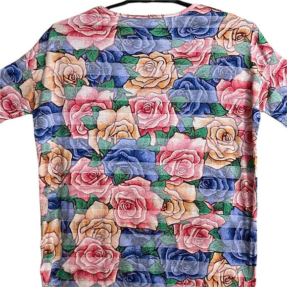 LuLaRoe Women IRMA Top Small Tunic All Over Rose Print High Low Multicolor EUC - Picture 10 of 12